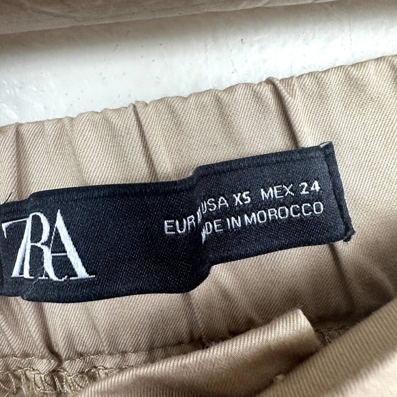 Zara Women's XS Cargo Joggers  Tan Waist Tie Tiny Flaw - Picture 2 of 4